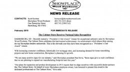 National “Presidents Club Award” Recognition for The Cabinet Store by Showplace Wood Products