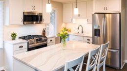 White kitchen remodel with cambria counterops